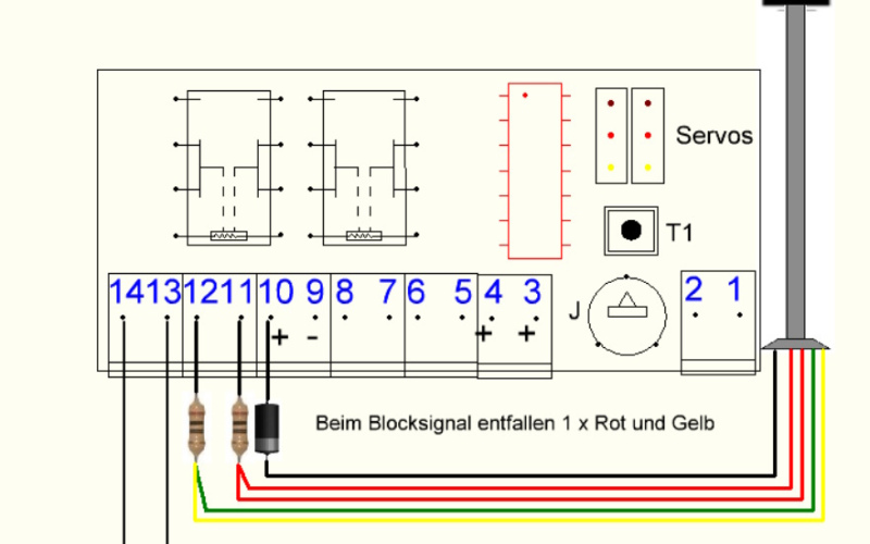 4.1.7 Servo Steuerung für einen signalabhängigen Bahnübergang mit Wechselblinkern, programmierbar